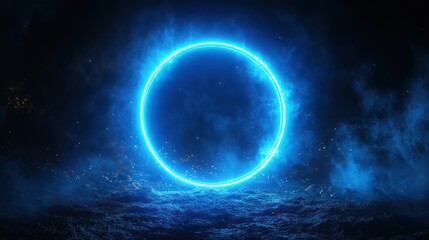 Surreal glowing portal illuminating a dark, otherworldly landscape