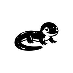 Cute cartoon salamander, stylized in black and white, simple design.