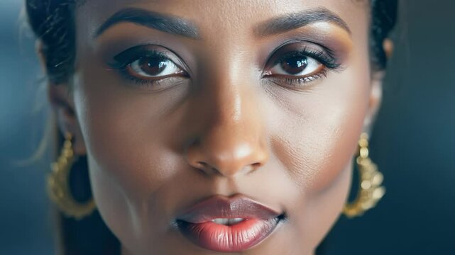 Confident businesswoman staring at camera with dimming lights