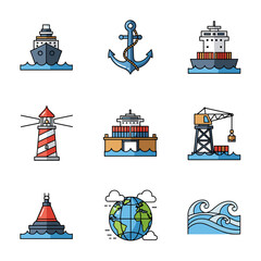 Marine Port Icons: High-Quality Vector Icons for Maritime & Shipping Industries