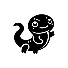 Cute cartoon salamander silhouette, stylized and cheerful, with large eyes and a smile.