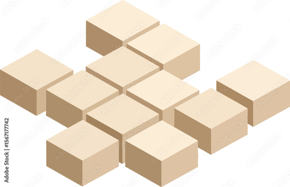 Poster isometric beige cubes abstract geometric vector pattern design in minimal style for creative project