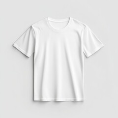 A plain white short-sleeve crew neck t-shirt displayed on a neutral background, showcasing a basic casual clothing item.