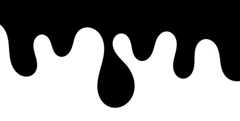 Black melting paint. Dripping splatter and dribble brush strokes with stain and leak, dirty fluid brush icons. Vector isolated. Different borders with flowing ink, sticky liquid design
