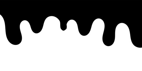 Black melting paint. Dripping splatter and dribble brush strokes with stain and leak, dirty fluid brush icons. Vector isolated. Different borders with flowing ink, sticky liquid design
