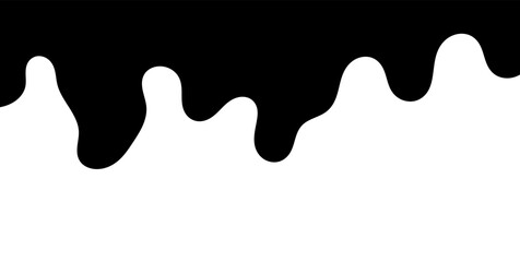 Black melting paint. Dripping splatter and dribble brush strokes with stain and leak, dirty fluid brush icons. Vector isolated. Different borders with flowing ink, sticky liquid design