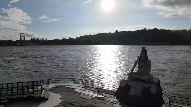 Drone view of Hindu God shiva meditation statue Rishikesh utrakhand india