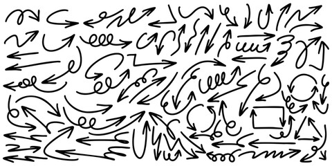 Set of Hand drawn vector arrows doodle on white background. design element vector illustration.