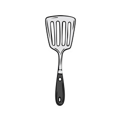 Kitchen spatula hand drawn illustration with black handle
