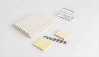 Minimalist Flat Lay of Office Supplies on White Background
