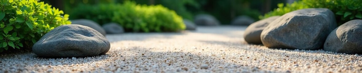 Serene Zen Garden Raked Gravel, Carefully Placed Rocks, Peaceful Atmosphere Perfect for Meditation and Mindfulness Practice