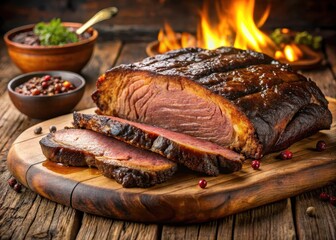 Tender brisket with a smoky glaze and charred exterior