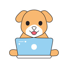 A cute cartoon dog working on a laptop, a playful depiction of a pet interacting with technology