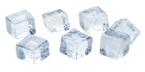 Seven Ice Cubes Arranged Closely Together on Transparent Background