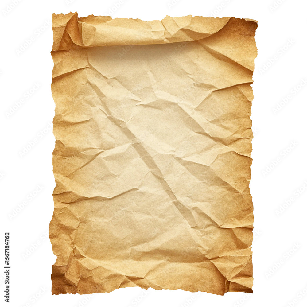 Fototapete old sheet of paper with worn edges. digital illustration. yellowed sheet of parchment, isolated on w