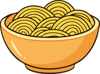 A bowl of golden, wavy noodles, ready to be eaten.