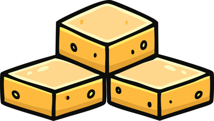 Stacked, light orange, square, sweet treats, arranged in a triangular pattern.