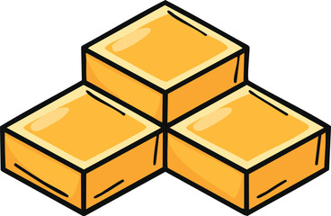 Three isometric golden cubes stacked in a triangular formation.