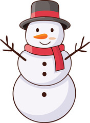 Cheerful snowman wearing a top hat and scarf.