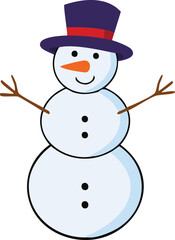 Cartoon illustration of a happy snowman with a top hat, carrot nose, and stick arms.