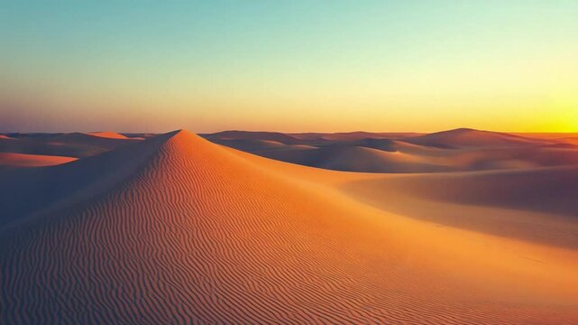 Golden sand dunes under soft sunset light tranquil desert landscape perfect for travel meditation and nature content