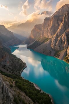 Aerial View of Turquoise Canyon Lake at Sunrise &ndash; Malatya Darende Scenic Landscape