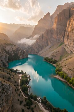 Aerial View of Turquoise Canyon Lake at Sunrise &ndash; Malatya Darende Scenic Landscape