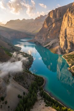 Aerial View of Turquoise Canyon Lake at Sunrise &ndash; Malatya Darende Scenic Landscape
