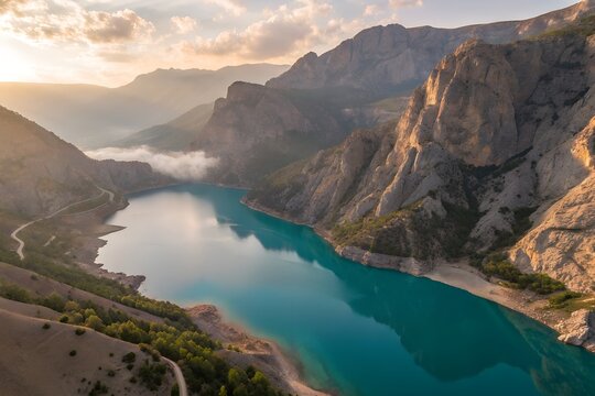 Aerial View of Turquoise Canyon Lake at Sunrise &ndash; Malatya Darende Scenic Landscape