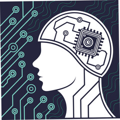 seamless vector background with abstract circuit human head silhouette with gears