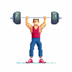Haltérophilie, culturisme, homme, pixel art 