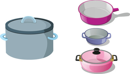 Assortment of Colorful Cooking Pots and Pans