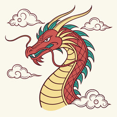 Fototapeta premium vector art of an eastern style dragon with a long vector illustration of a cartoon dragon