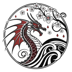 vector design of a japanese dragon flowing through vector illustration of a dragon