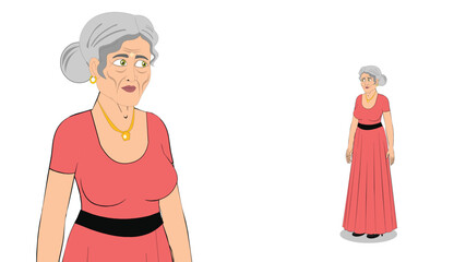 Elderly Woman in a Pink Dress