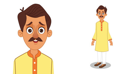 Cartoon Vector Illustration of Indian Village Man in Traditional Attire – Rural Character Standing Pose