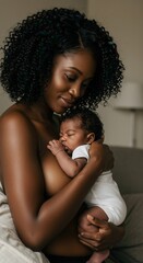 Obraz premium A loving mother holds her newborn baby close to her chest