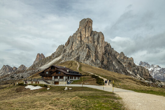 Ra Gusela alpine rock formation in Passo Giau