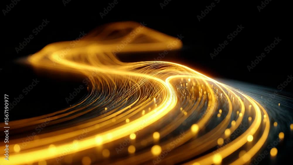 Poster dynamic light trails in motion creating vibrant golden flowing patterns