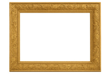Antique golden picture frame featuring transparent background, highlighting artistic presentation