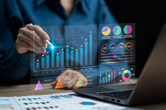 Business analytics works and data on personal business analytics concept, Businesswomen use laptops analyse data work company, KPI, Financial performance, Create insight reports, Operations management