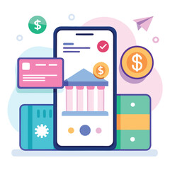 Digital banking and mobile payments illustrated with smartphone and financial icons