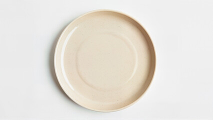 High-angle view of an empty ceramic plate isolated on a white background. Suitable for food presentation, menu design, or product mockups