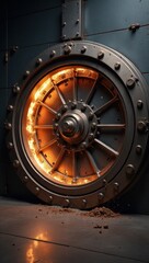 Security Breach: Ignited Vault and Compromised Protection. Suitable for use in content related to cybersecurity threats, data leaks, corporate espionage