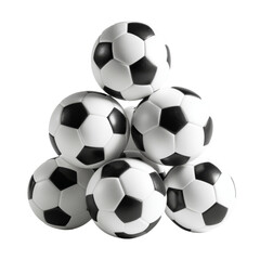 Obraz premium Soccer balls stacked in pyramid shape, showcasing their classic black and white design, evoke sense of playfulness and sport