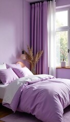 Calming Lavender Bedroom Interior Soft Textiles & Natural Light Create Peaceful Atmosphere. Perfect for Home Decor, Interior Design, and Relaxation.