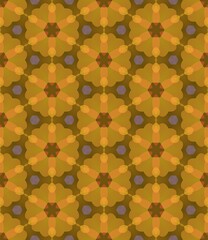 A seamless pattern with yellow floral elements, colorful geometric mosaic, and vintage retro tile design is perfect for fabric, wallpaper, or any decorative backdrop