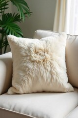 Soft, plush domestic cushion in a calming neutral tone, perfect for adding comfort and style to any living space Ideal for sofas, beds, or chairs , texture, throw pillow
