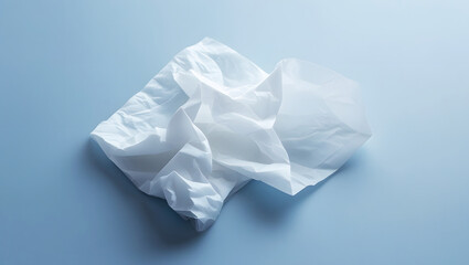 Soft White Tissue Paper on Light Blue Background, crumpled paper ball