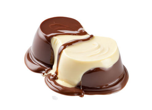 Melted dark and white chocolate on white background